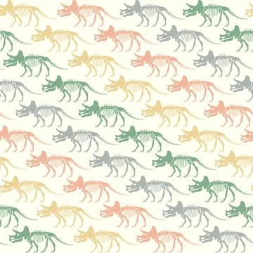 Seamless vector pattern with dinosaur skeleton. Stock Illustration