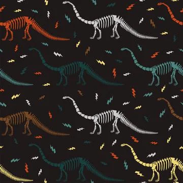 Seamless vector pattern with dinosaur skeleton. Illustrazione stock