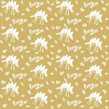 Seamless vector pattern with dinosaur skeleton. Stock Illustration