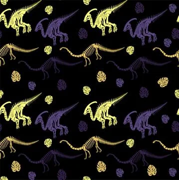 Seamless vector pattern with dinosaur skeleton. Stock Illustration
