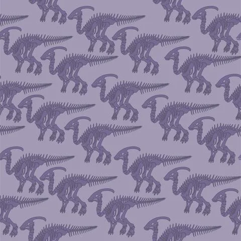 Seamless vector pattern with dinosaur skeleton. Illustrazione stock