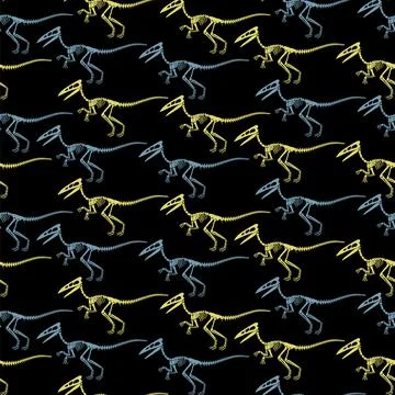 Seamless vector pattern with dinosaur skeleton. Illustrazione stock