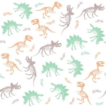 Seamless vector pattern with dinosaur skeleton. Illustrazione stock