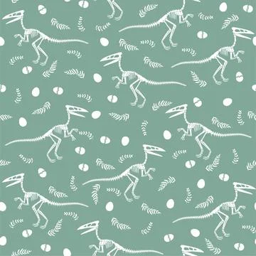 Seamless vector pattern with dinosaur skeleton. Stock Illustration