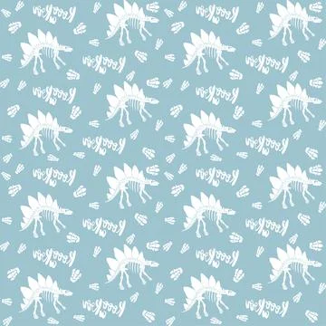 Seamless vector pattern with dinosaur skeleton. Illustrazione stock