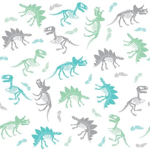Seamless vector pattern with dinosaur skeleton. Illustrazione stock