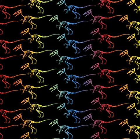 Seamless vector pattern with dinosaur skeleton. Stock Illustration