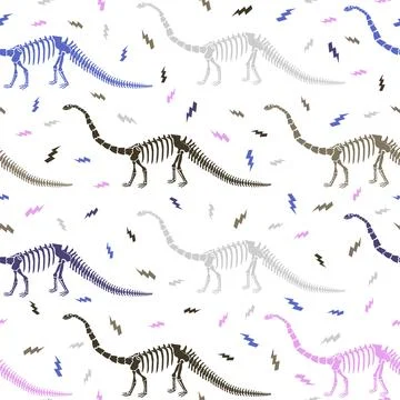 Seamless vector pattern with dinosaur skeleton. Stock Illustration