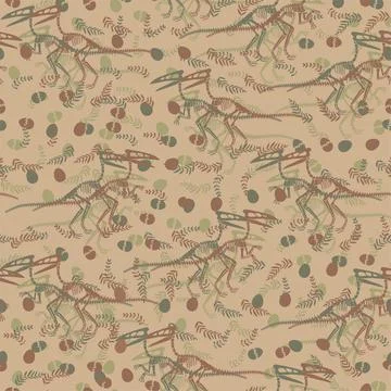 Seamless vector pattern with dinosaur skeleton. Stock Illustration