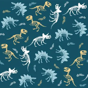 Seamless vector pattern with dinosaur skeleton. Stock Illustration