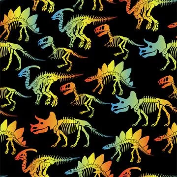 Seamless vector pattern with dinosaur skeleton. Illustrazione stock