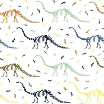 Seamless vector pattern with dinosaur skeleton. Illustrazione stock