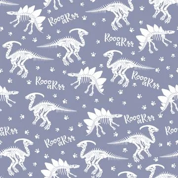 Seamless vector pattern with dinosaur skeleton. Stock Illustration