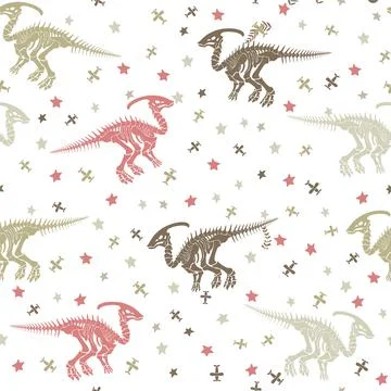 Seamless vector pattern with dinosaur skeleton. Illustrazione stock