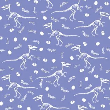 Seamless vector pattern with dinosaur skeleton. Stock Illustration