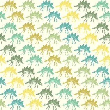 Seamless vector pattern with dinosaur skeleton. Stock Illustration