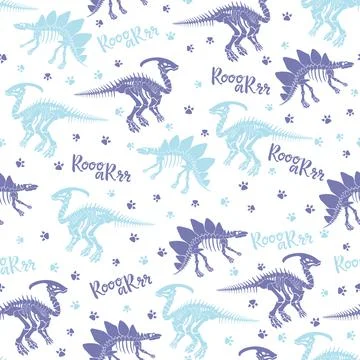 Seamless vector pattern with dinosaur skeleton. Stock Illustration