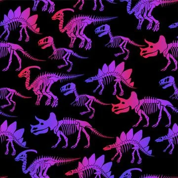 Seamless vector pattern with dinosaur skeleton. Illustrazione stock