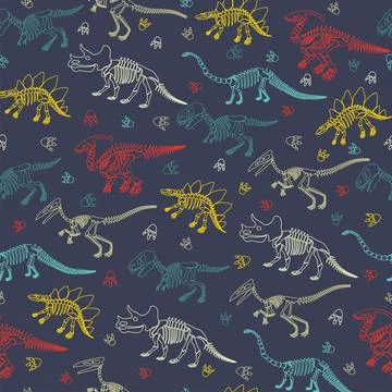 Seamless vector pattern with dinosaur skeleton. Illustrazione stock