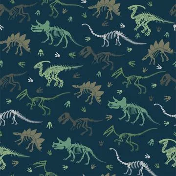 Seamless vector pattern with dinosaur skeleton. Illustrazione stock