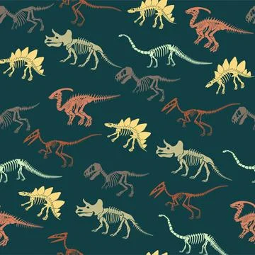 Seamless vector pattern with dinosaur skeleton. Illustrazione stock