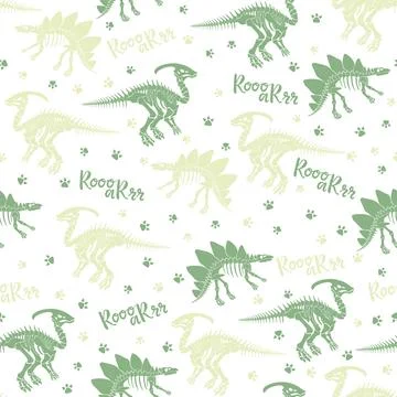 Seamless vector pattern with dinosaur skeleton. Stock Illustration