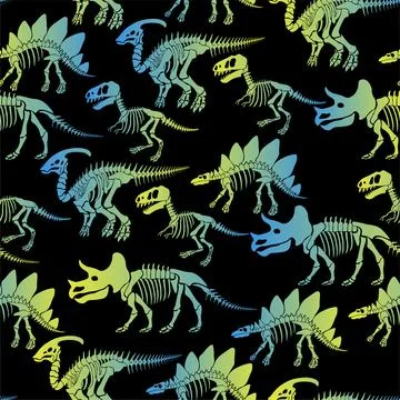 Seamless vector pattern with dinosaur skeleton. Illustrazione stock