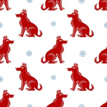 Seamless vector pattern with dog silhouettes on white background. Can be use for Stock Illustration