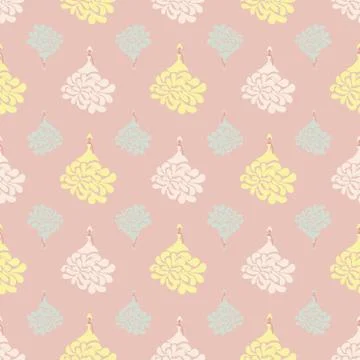 Seamless vector pattern with dolls in princess dresses on powder pink background Stock Illustration