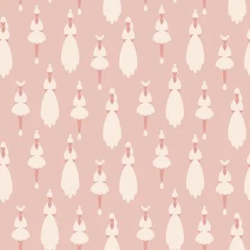 Seamless vector pattern with dolls in white dresses on powder pink background Illustrazione stock