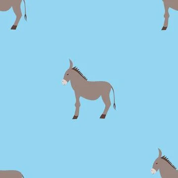 Seamless vector pattern with donkeys on a blue background. Stock Illustration