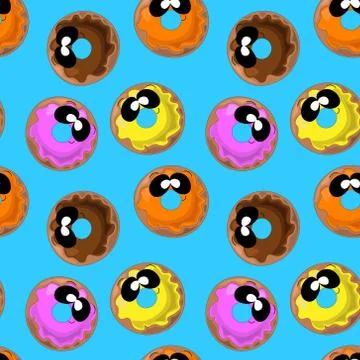 Seamless vector pattern with donut in cartoon style Stock Illustration