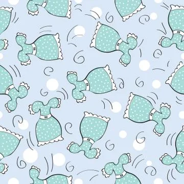 Seamless vector pattern with doodle blue dresses Stock Illustration