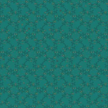 Seamless vector pattern with doodle botanical ornament on a teal bakgrounds Stock-Illustration