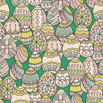 Seamless vector pattern with doodle Easter eggs Stock Illustration