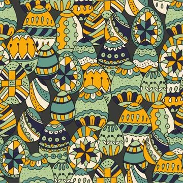 Seamless vector pattern with doodle Easter eggs Stock Illustration