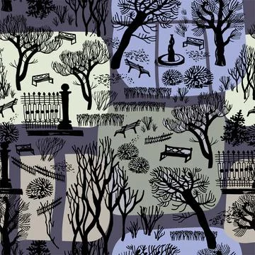 Seamless vector pattern doodle illustration of abstract city street on black. Stock Illustration