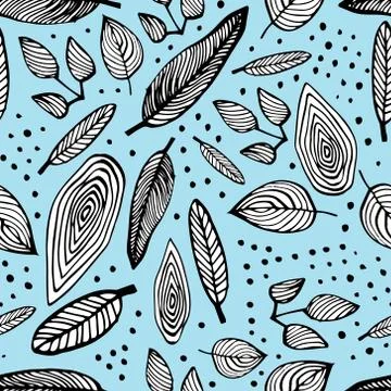 Seamless vector pattern with doodle leaves Stock Illustration