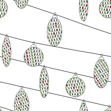 Seamless vector pattern with doodle patterned christmas baubles Stock-Illustration