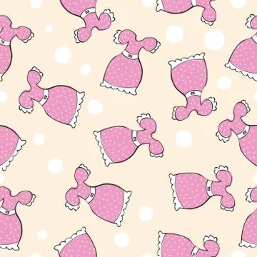 Seamless vector pattern with doodle pink dresses Stock Illustration