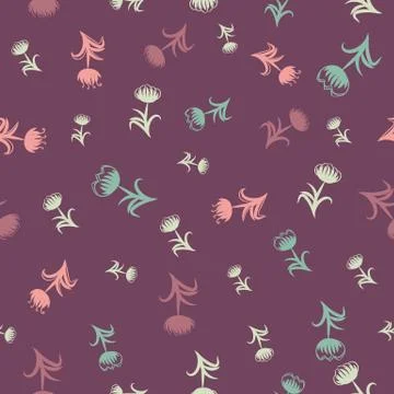 Seamless vector pattern with doodle tulips on a violet background Stock Illustration