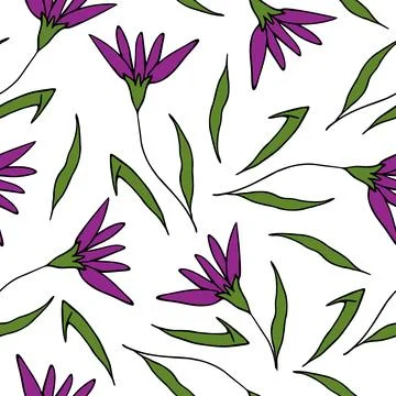 Seamless vector pattern with doodle tulips on white background 스톡 일러스트