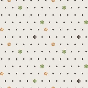 Seamless vector pattern of dots and flowers Stock Illustration