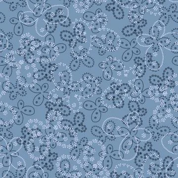 Seamless vector pattern with dotted butterflies in muted blue colors Illustrazione stock