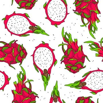 Seamless vector pattern of dragon fruit Stock Illustration