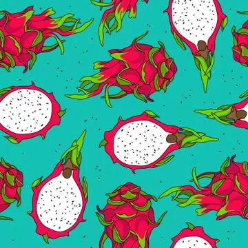 Seamless vector pattern of dragon fruit Stock Illustration