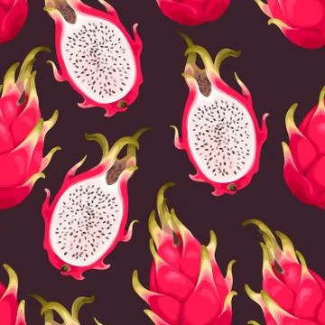 Seamless vector pattern with dragon fruit Stock Illustration