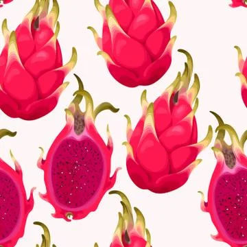 Seamless vector pattern with dragon fruit Stock Illustration