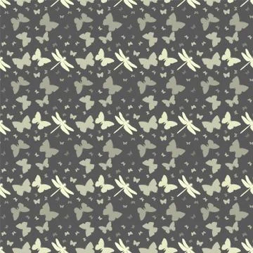 Seamless vector pattern with dragonflies and butterflies. Repeatable ornament Stockillustratie
