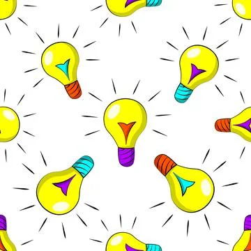 Seamless vector pattern with draw color bulb lamp Stock Illustration